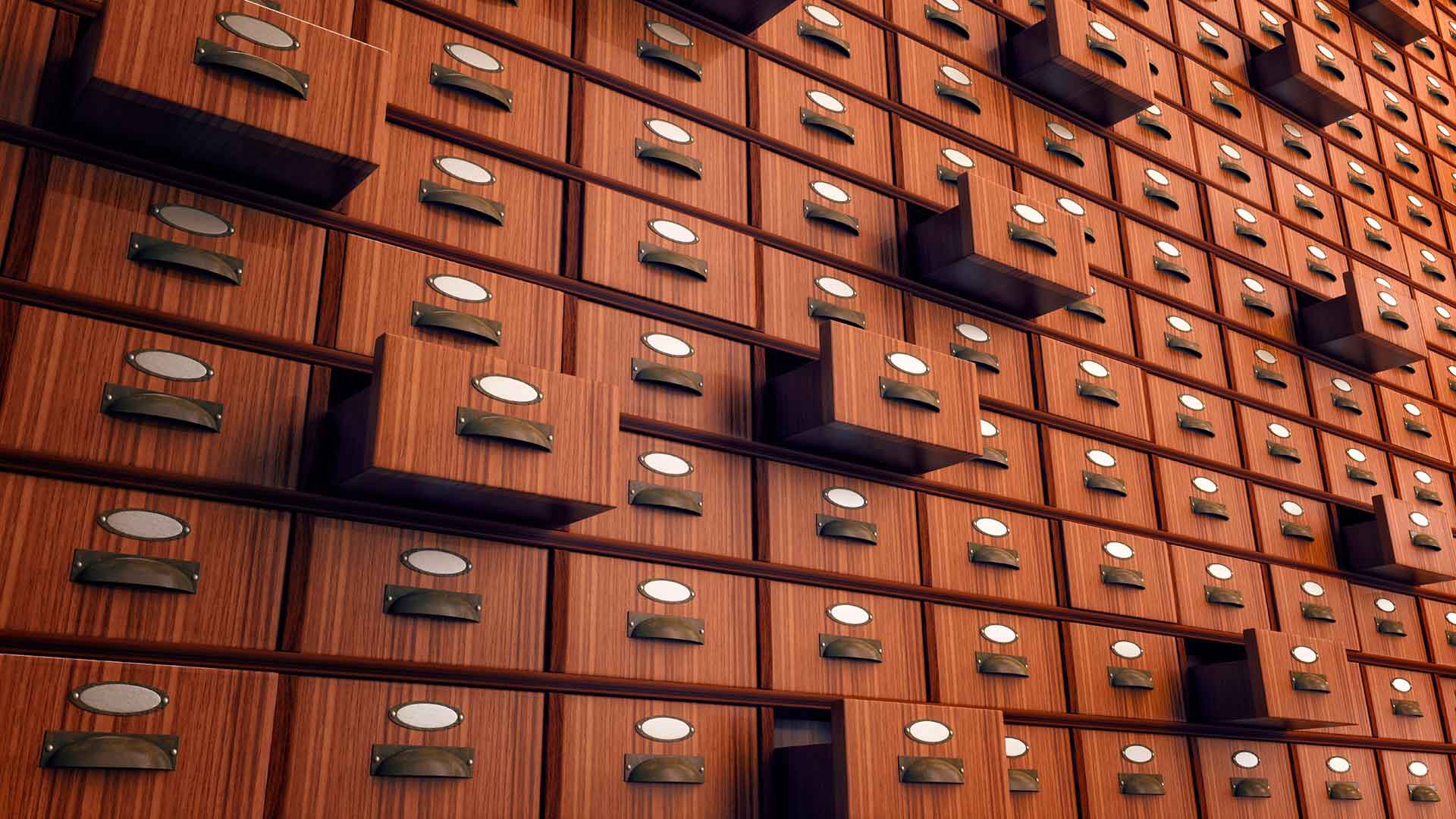A cover image showing a grid of drawers that typically archive physical objects or notes.