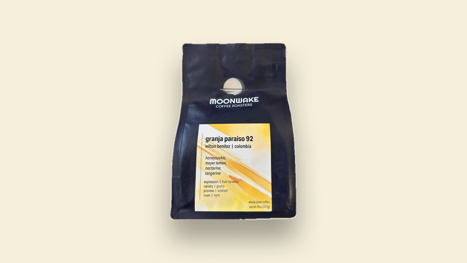 Coffee bag for Granja Paraiso 92 Gesha Colombian coffee by Moonwake Coffee Roasters
