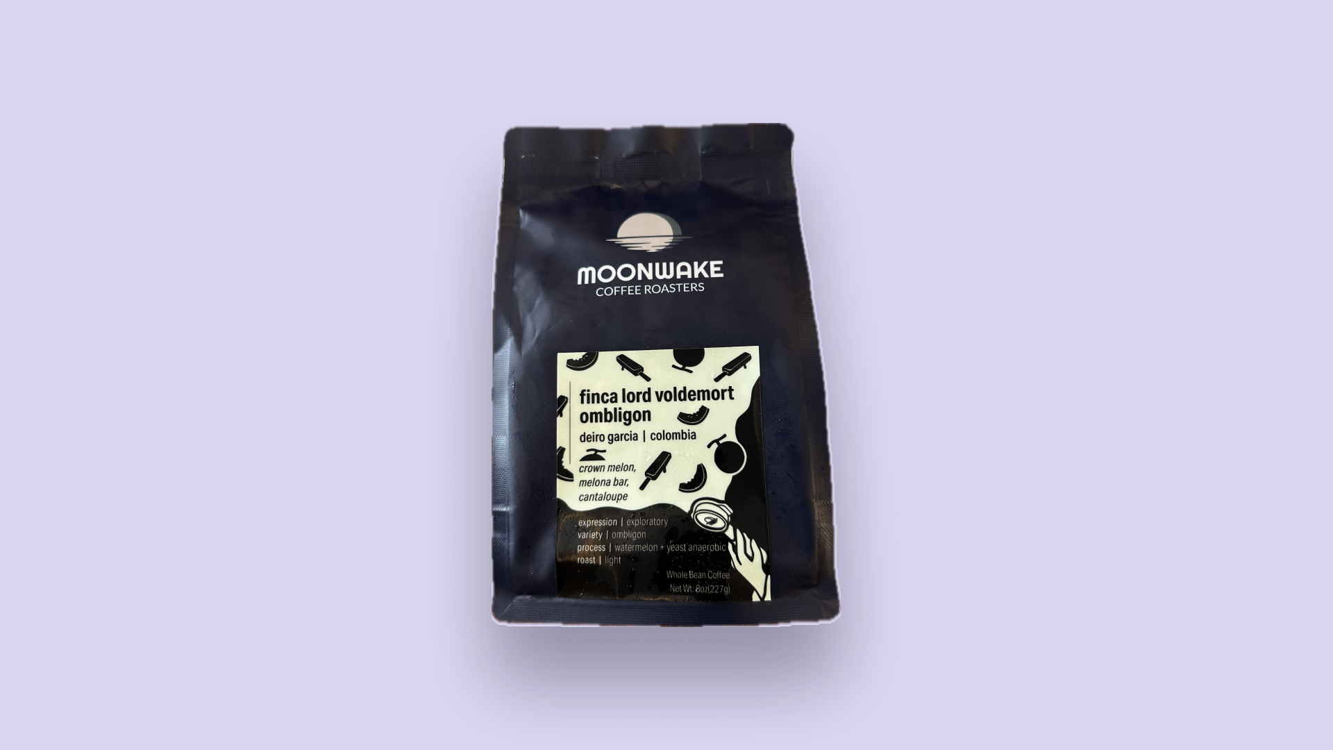 Coffee bag for Finca Lord Voldemort Ombligon Colombian coffee by Moonwake Coffee Roasters