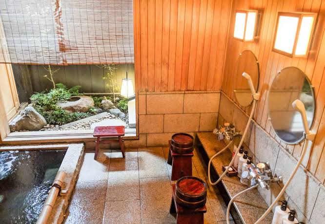 The shower area of an Onsen