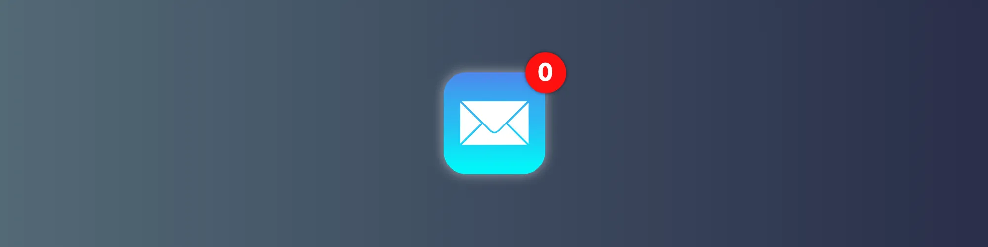 A image showing the iOS Mail app icon with a zero notifications badge count.