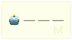 An image showing a robot emoji, indicative of AI/LLM, and 3 em dashes next to it. An upper case M is placed below one of the em dashes to show it's width in relation.